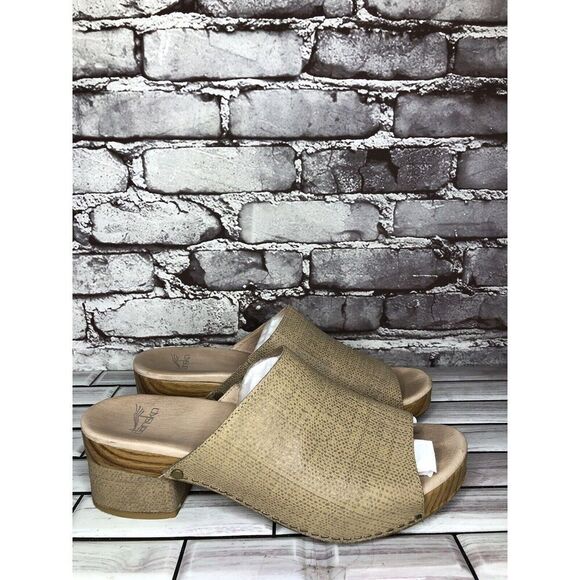 Dansko Maci Taupe Textured Beige Tan Leather Heel Sandals Women Sz 40EU/9.5M US - Picture 1 of 16